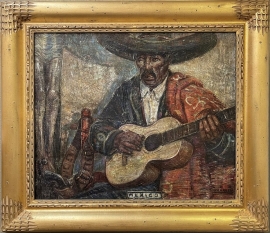 The Blind Beggar, Cathedral Cuernavaca 1946, Lon Megargee , 26 x 30 inches, Oil on Linen. Originally owned by Eve Ball, noted author on cowboy and Native American culture. Price on request.